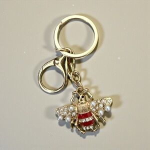 Bee charm red white rhinestones pearl accents